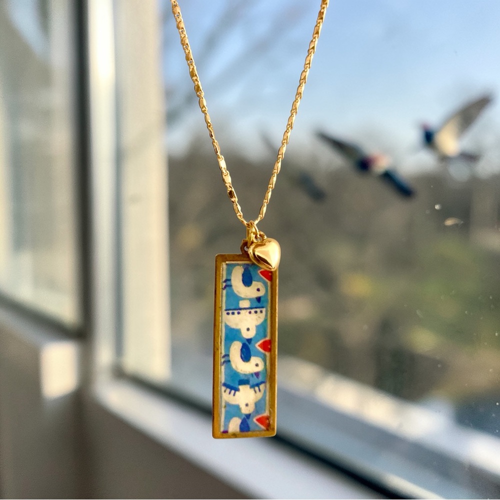 Adorable one of a kind handmade Resin Bird Pendant Necklace